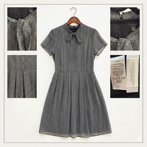 Ann Taylor Chevron Tie-Neck Pleated Chiffon Dress Size 6 Black White